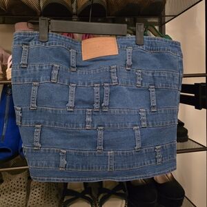 AKIRA Blue Denim Patchwork Crop Top